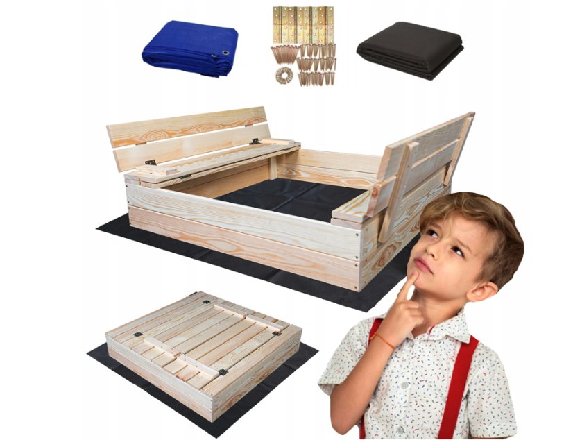 Uzatvárateľné drevené pieskovisko s lavičkami 100 x 100 cm