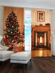Božična 3D zavesa s kaminom in božičnim drevescem