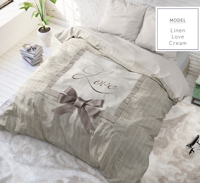 Lenjerie de pat stil romantic culoarea crem cu fundiță 160 x 200 cm