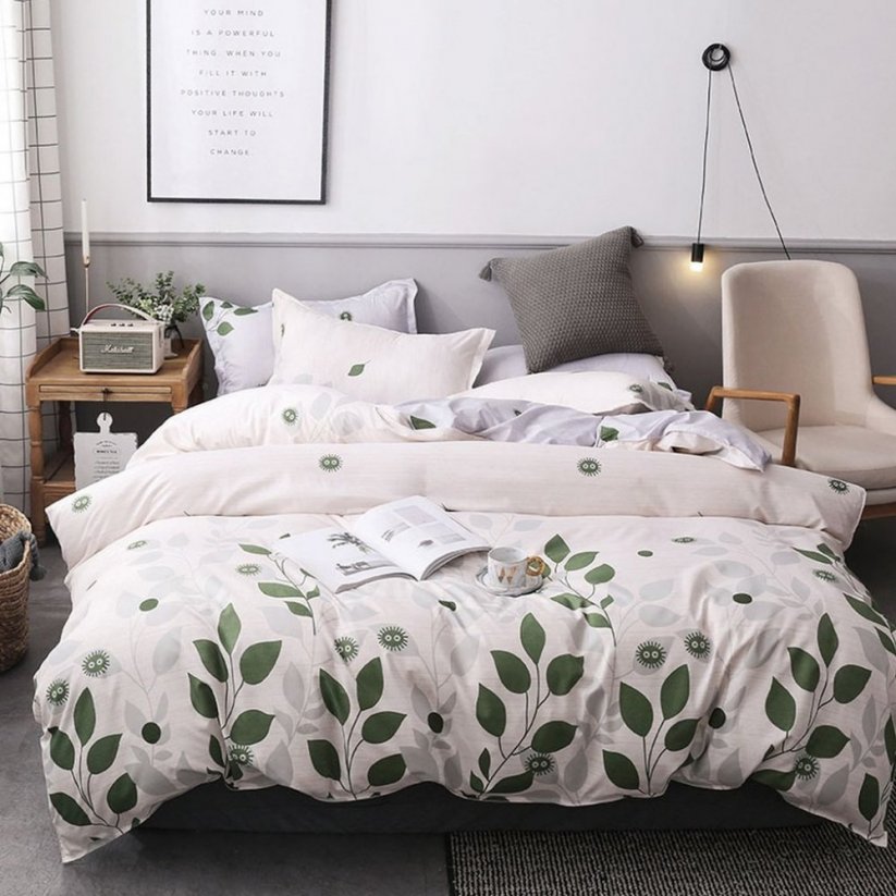 Krásne béžové obojstranné posteľné obliečky s listami