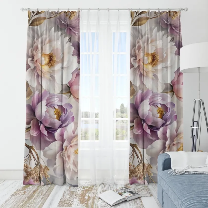 Dekoračný záves s nádherným vzorom pivónií