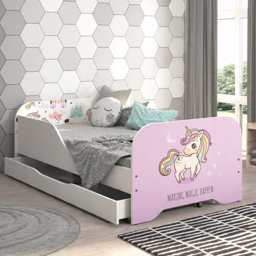Letto per bambini 140 x 70 cm con motivo unicorno rosa