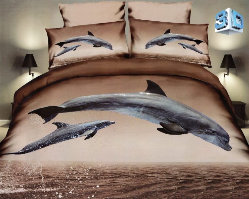 Hnedé posteľné obliečky s delfínmi 