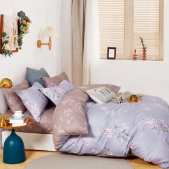 Lenjerie de pat din bumbac violet, cu motiv floral