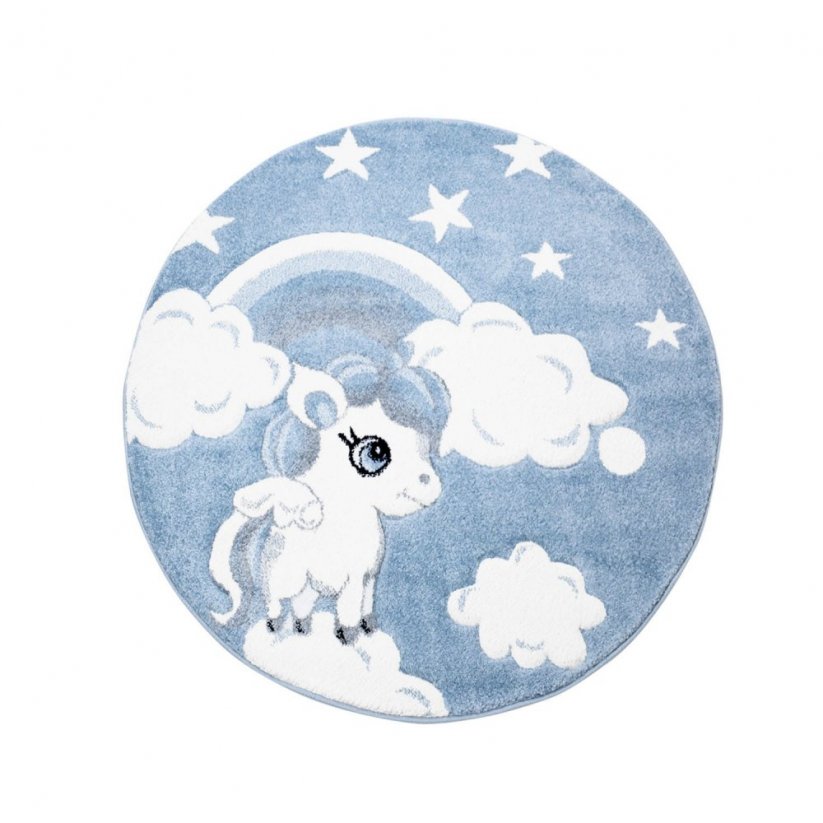 Приказен кръгъл син детски килим Unicorn