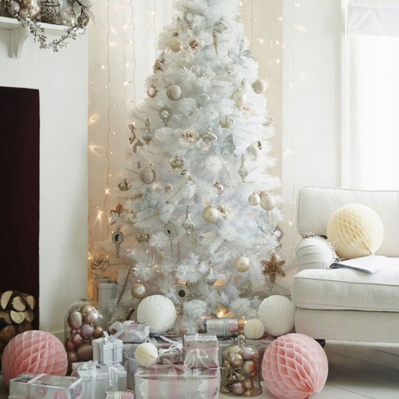 Brad de Crăciun feeric de culoare albă luxoasă 220 cm