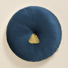 Елегантна кръгла декоративна възглавница от син велур