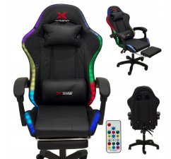 Scaun de gaming Xgaming LED cu suport pentru picioare - negru