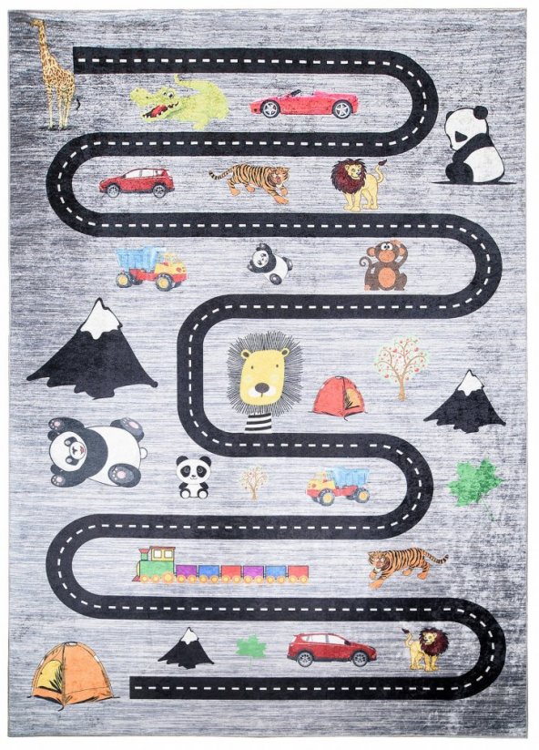 Детски килим с мотиви на път, кола и животни