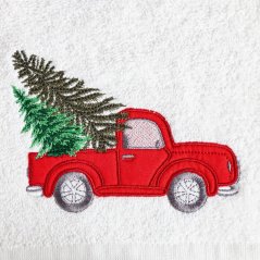 Weihnachtshandtuch aus Baumwolle weiß mit Auto