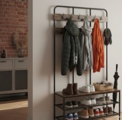 Freistehender Kleiderbügel mit Haken und Ablageflächen - 100 x 40 x 186 cm