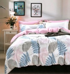 Obojstranné posteľné obliečky v bielej a ružovej farbe s rastlinným motívom