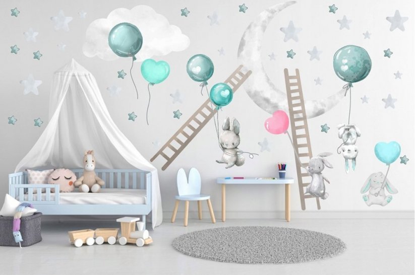 Autocolant drăguț de perete pentru copii Cheerful Night Sky - Mărimea: 60 x 120 cm