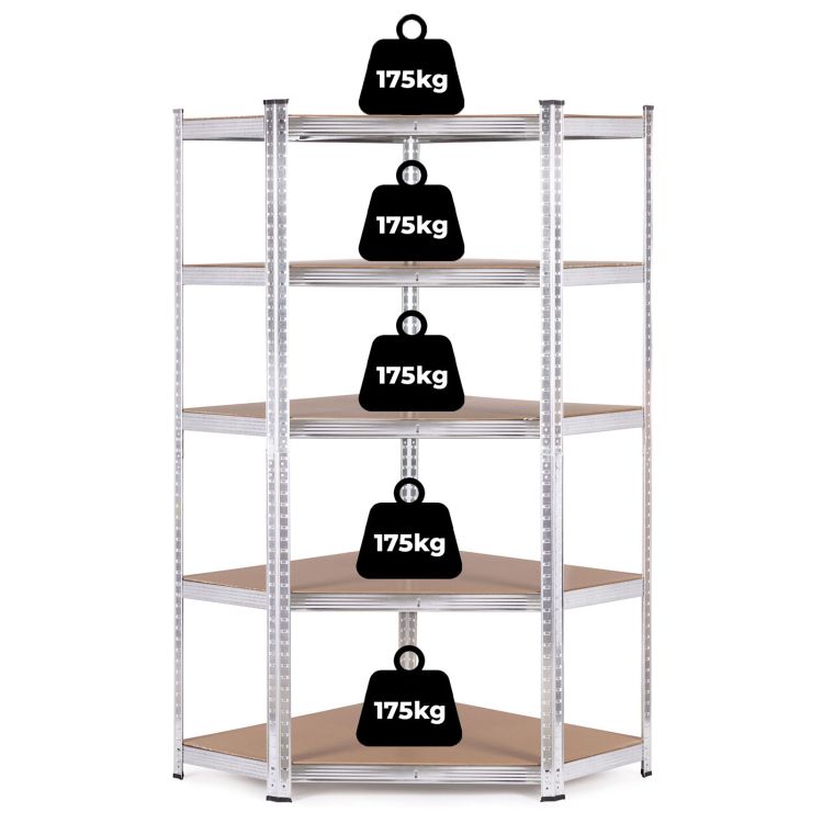 Stabilní rohový kovový úložný regál s 5 policemi 180x90x40