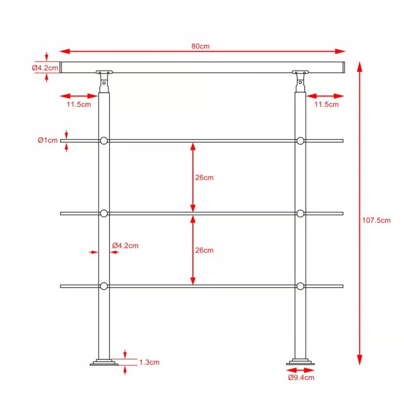 Corrimano per scale in acciaio inox con 3 pioli