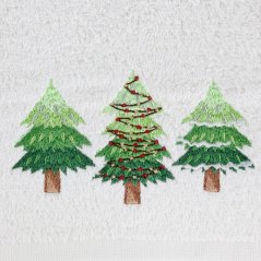 Weihnachtshandtuch aus Baumwolle weiß mit Tannenbäumen
