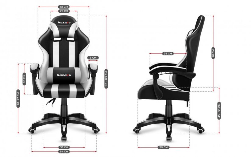Качествен кожен геймърски стол в черно и бяло FORCE 4.5