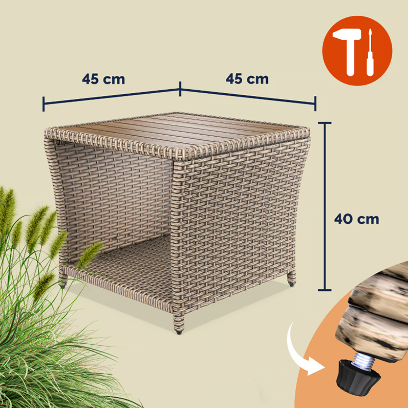 Măsuță laterală din poliratan cu blat din lemn de salcâm 45 × 45 cm