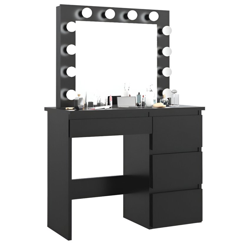 Fekete fésülködőasztal LED világítással