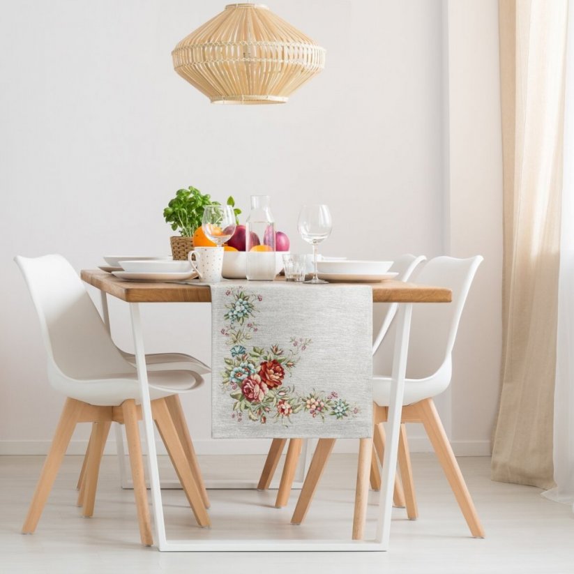Față de masă tapițerie gri cu model de flori țesute de calitate