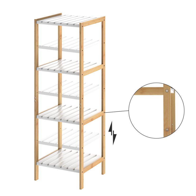 Bambusz polcos állvány 110 x 33 x 34 cm – fehér, 4 polccal