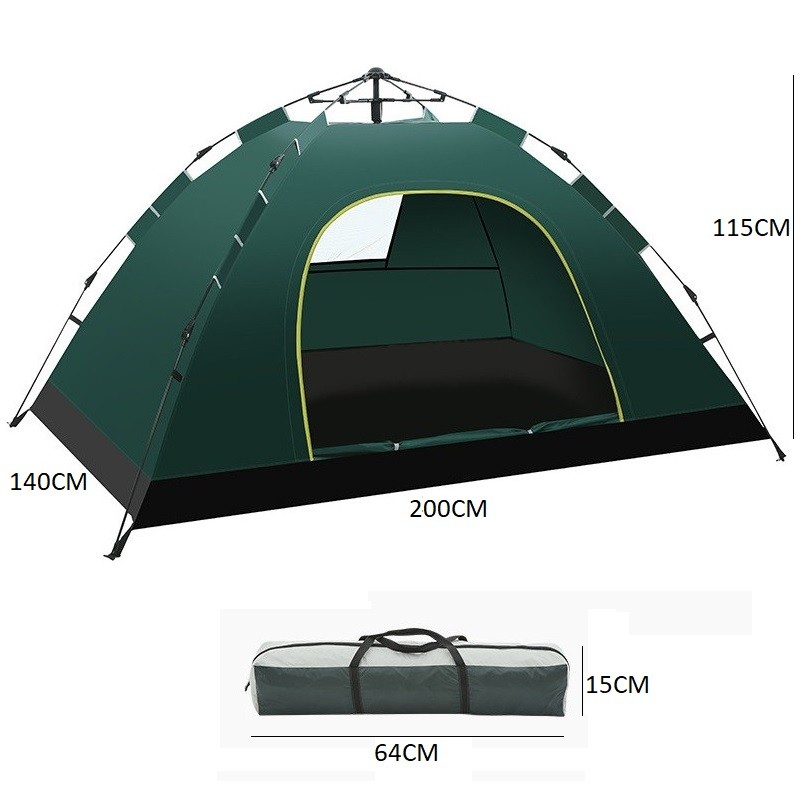 Zelený kempingový stan pro 2-3 osoby 200 x 140 x 115 cm