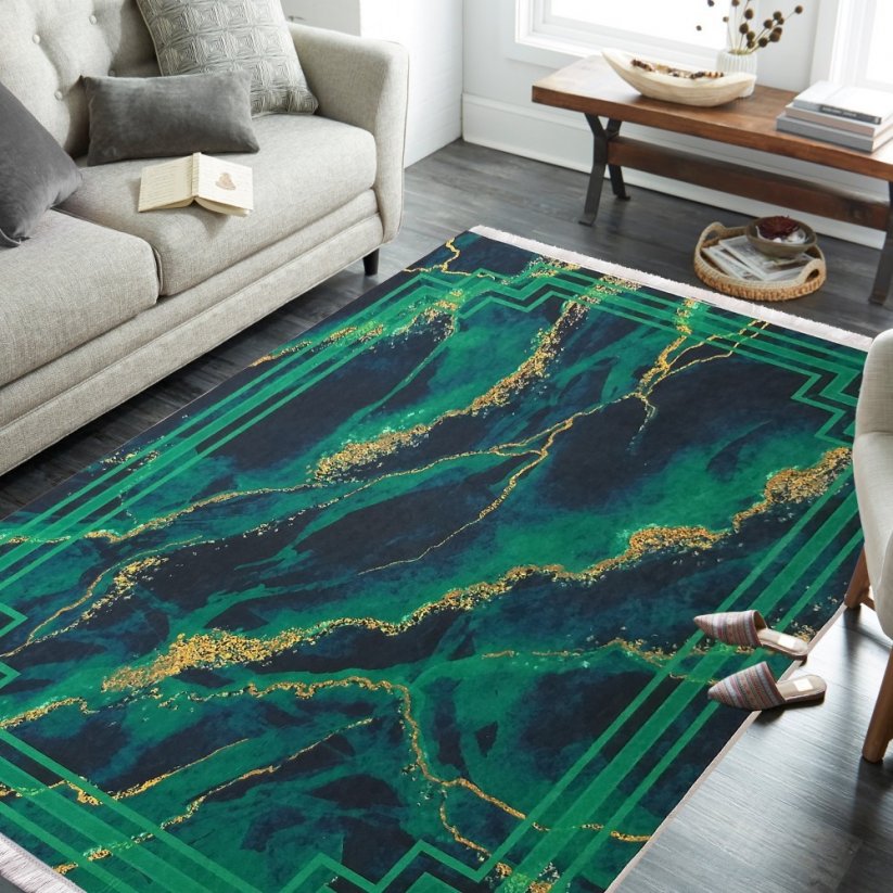 Protiskluzový koberec zelené barvy se vzorem - Rozměr koberce: Šířka: 160 cm | Délka: 220 cm