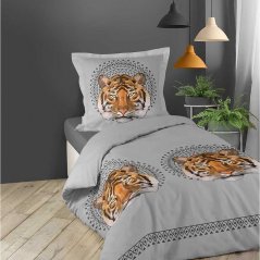Pamut ágynemű szürke színben, tigrissel JACANA 140 x 200 cm