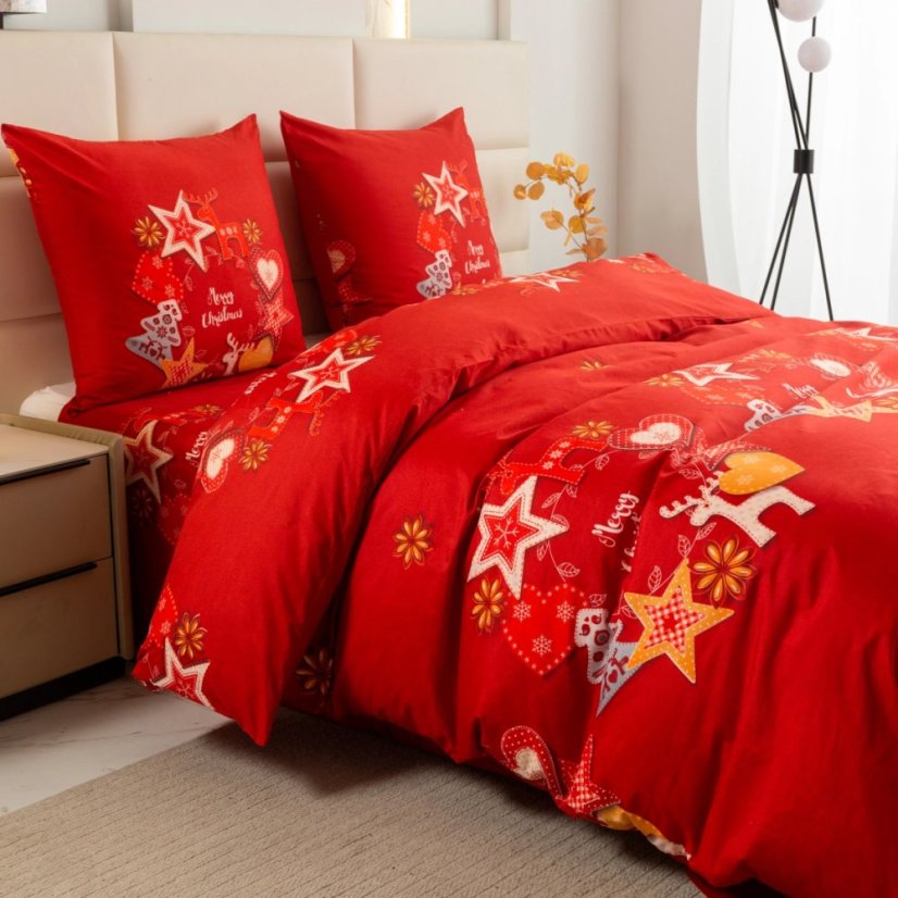 Karácsonyi szintetikus pamut lepedő - piros felirattal MERRY CHRISTMAS