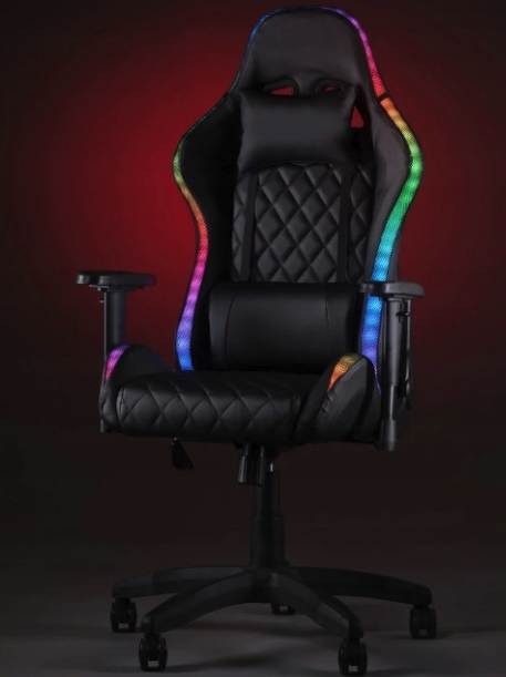 Стилен ергономичен геймърски стол с LED осветление