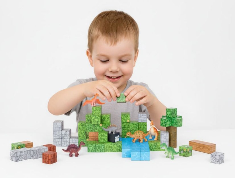 Magnetischer Baukasten - 142-teiliges Set mit magnetischen Würfeln mit Dinosauriern