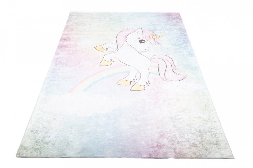 Bunter Kinderteppich mit Einhornmotiv 
