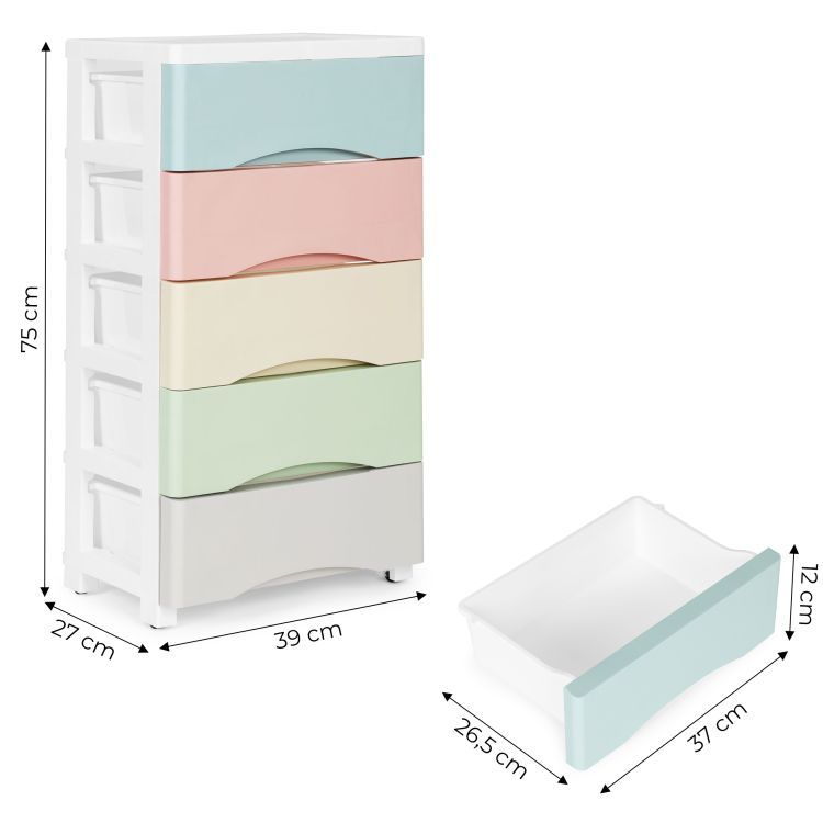 Raft cu 5 sertare în culori pastelate