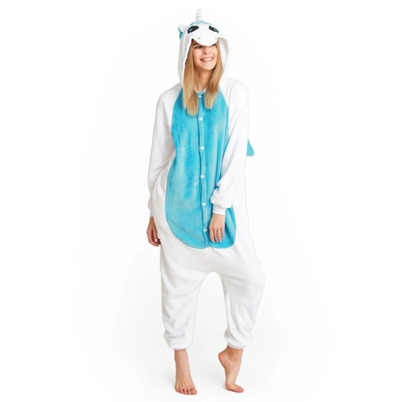 Tyrkysový kigurumi overal s motívom jednorožca veľkosť S
