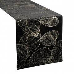 Față de masă centrală din catifea cu imprimeu negru lucios de frunze