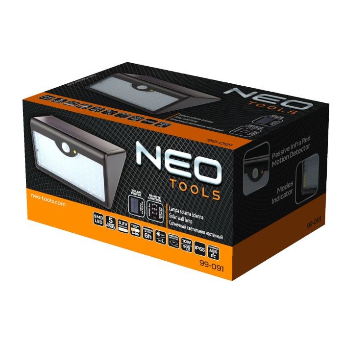 Nástenné solárne svietidlo + diaľkové ovládanie SMD LED 900 lm 99-091 NEO