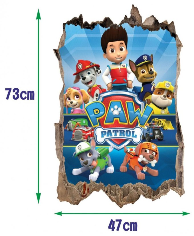 Dekorační nálepka na zeď Paw Patrol 3D 47x73cm