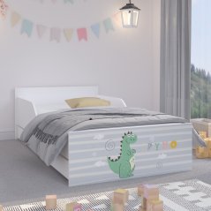 Krásná dětská postel bílé barvy s motivem dráčka 160 x 80 cm