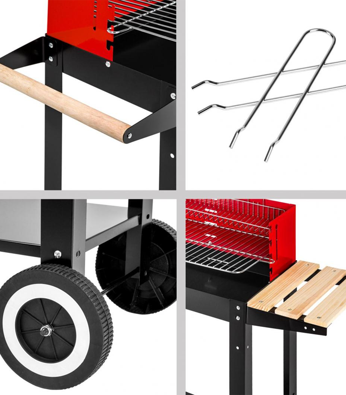 Kerekes kerti faszenes grill kerekekkel és polcokkal 87 x 35 x 80 cm