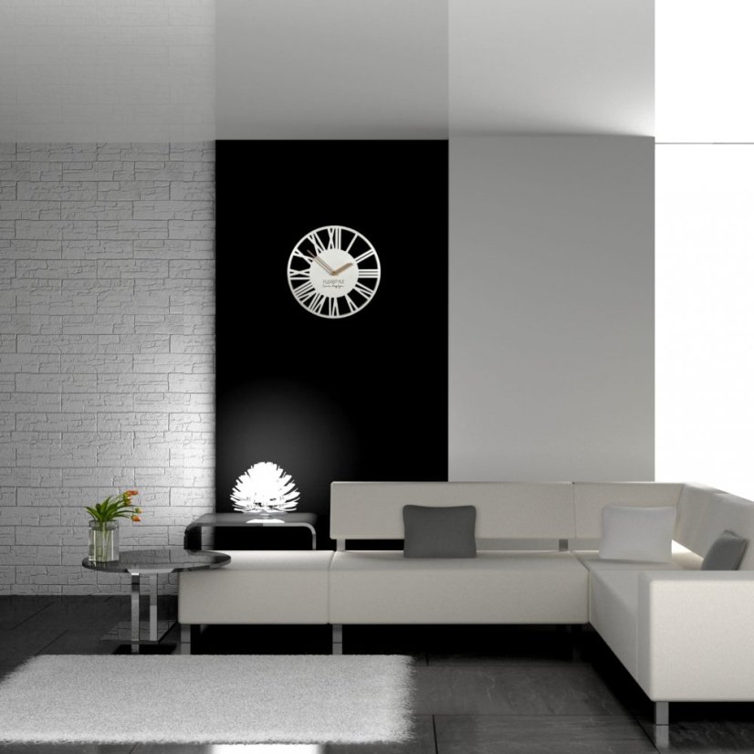 Jednoduché bílé nástěnné hodiny v dřevěném designu