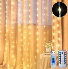 LED světelná clona 3x3 m - 300 LED - teplá bílá - USB - interiérová dekorace