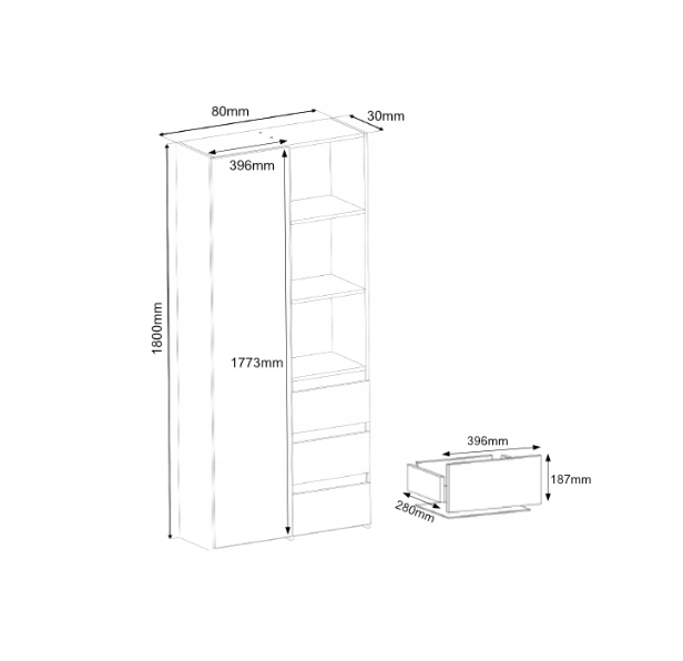 Kancelársky regál so šuflíkmi MODERN B-80-S3 - rôzne farebné prevedenia