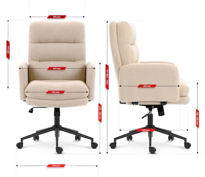 Scaun de birou HC-1021 cu tapițerie „ TEDDY ” – crem
