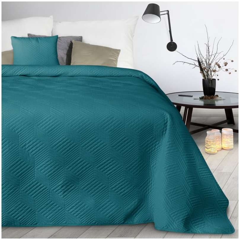 Kvalitný jednofarebný prehoz na posteľ tyrkysovej farby