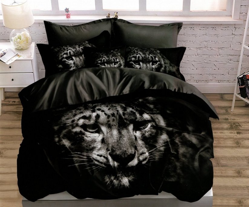 Posteľné obliečky s motívom leoparda čiernej farby