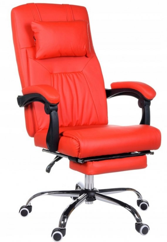 Červené kancelárske kreslo s masážnym vankúšikom