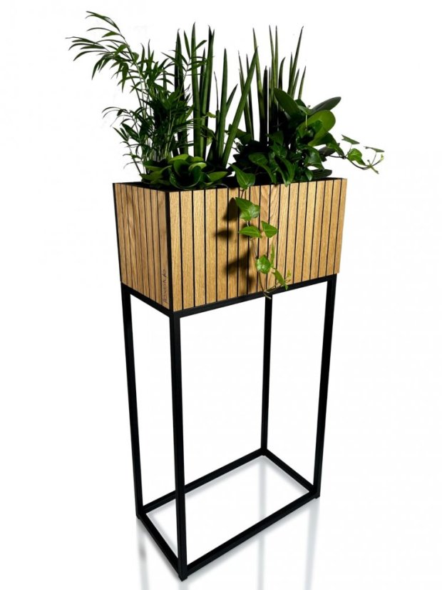 Moderný vysoký kvetináč  prírodnej dubovej dyhy LOFT FIORINO 42X22X80 cm