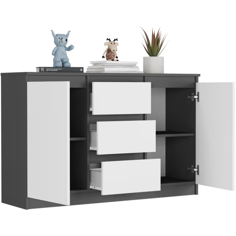 Komoda R-120-S3 se 3 zásuvkami a dvířky – různé barevné varianty - Barva produktu: sonoma