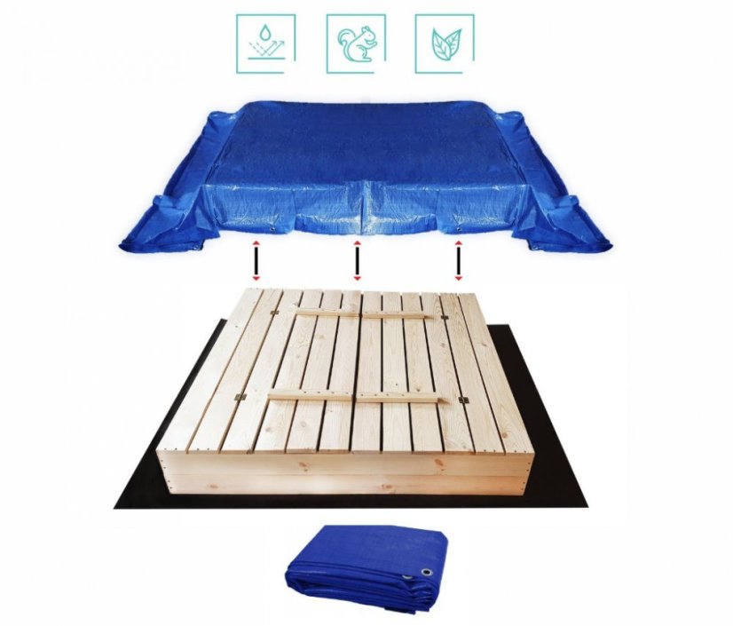 Geschlossener Sandkasten für Kinder mit Bänken 140 x 140 cm