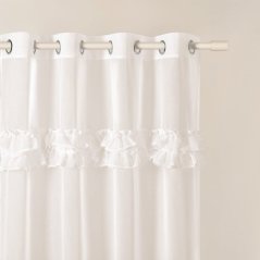 Cremefarbener Vorhang FRILLA mit Rüschen auf silbernen Ösen 300 x 250 cm
